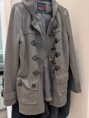 Yoki Women's Gray Hooded Toggle Coat